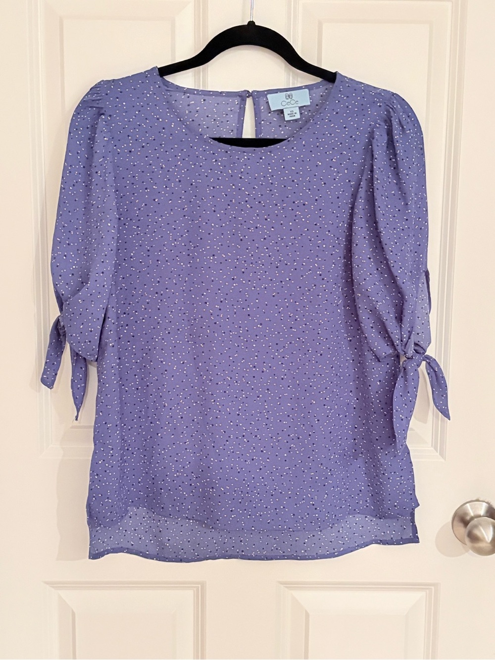 CeCe Lavender Dot Tie-Sleeve Blouse